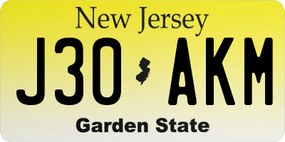 NJ license plate J30AKM