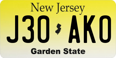 NJ license plate J30AKO