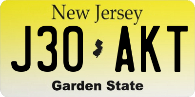 NJ license plate J30AKT