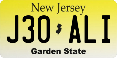 NJ license plate J30ALI