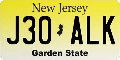 NJ license plate J30ALK