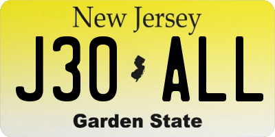 NJ license plate J30ALL
