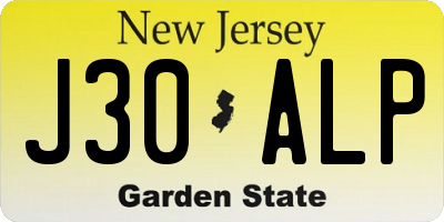 NJ license plate J30ALP