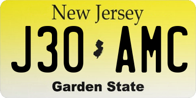 NJ license plate J30AMC