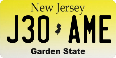 NJ license plate J30AME