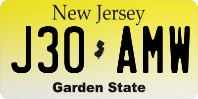 NJ license plate J30AMW