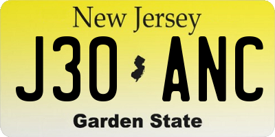 NJ license plate J30ANC