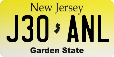 NJ license plate J30ANL