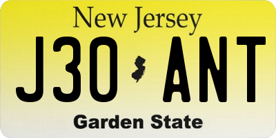 NJ license plate J30ANT