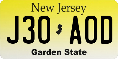 NJ license plate J30AOD