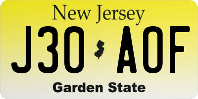 NJ license plate J30AOF