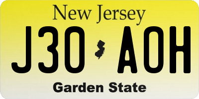 NJ license plate J30AOH