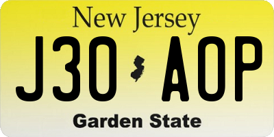 NJ license plate J30AOP