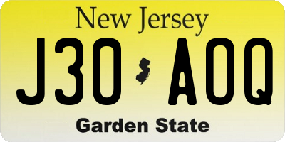 NJ license plate J30AOQ