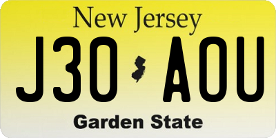 NJ license plate J30AOU