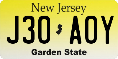 NJ license plate J30AOY