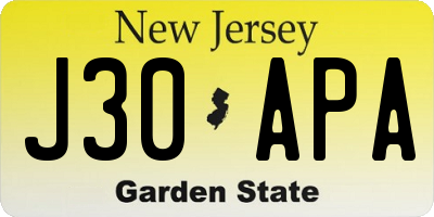 NJ license plate J30APA