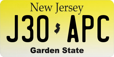 NJ license plate J30APC