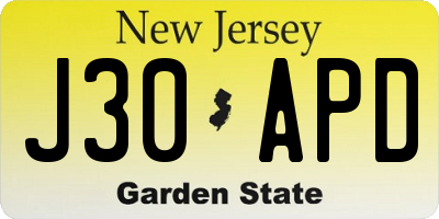 NJ license plate J30APD