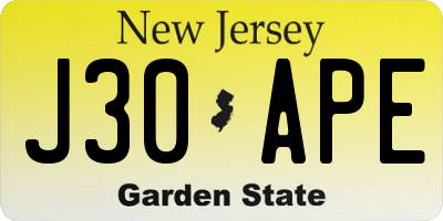 NJ license plate J30APE