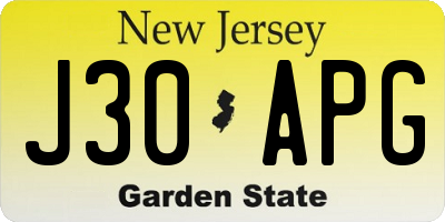 NJ license plate J30APG