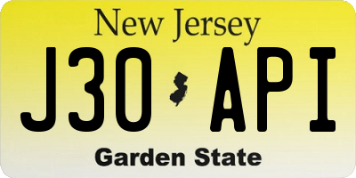 NJ license plate J30API