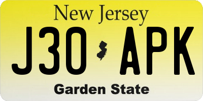 NJ license plate J30APK