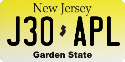 NJ license plate J30APL