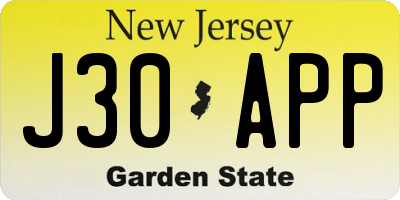 NJ license plate J30APP