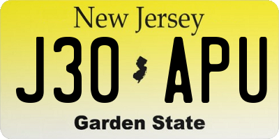 NJ license plate J30APU