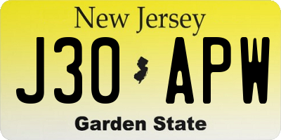 NJ license plate J30APW