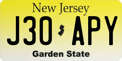 NJ license plate J30APY