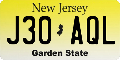 NJ license plate J30AQL