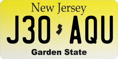 NJ license plate J30AQU