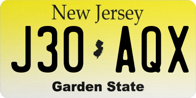 NJ license plate J30AQX