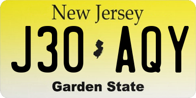 NJ license plate J30AQY
