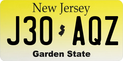 NJ license plate J30AQZ