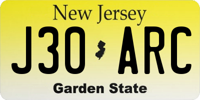 NJ license plate J30ARC