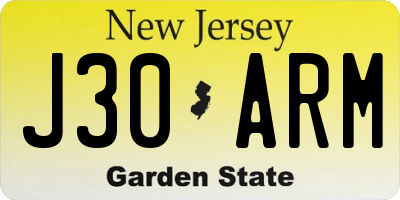 NJ license plate J30ARM