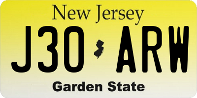 NJ license plate J30ARW