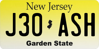 NJ license plate J30ASH