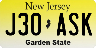 NJ license plate J30ASK