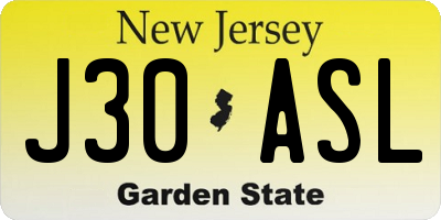 NJ license plate J30ASL