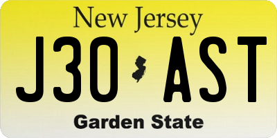 NJ license plate J30AST