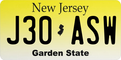 NJ license plate J30ASW