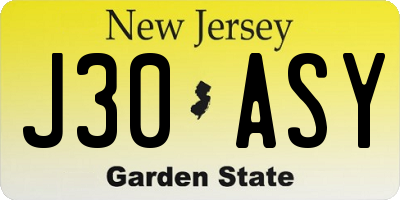 NJ license plate J30ASY