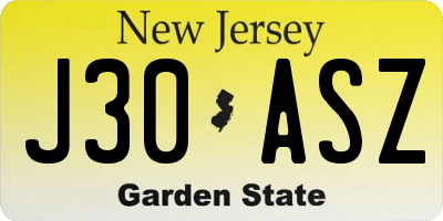 NJ license plate J30ASZ