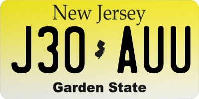 NJ license plate J30AUU