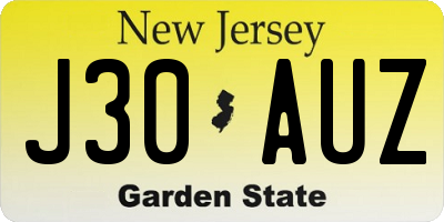 NJ license plate J30AUZ