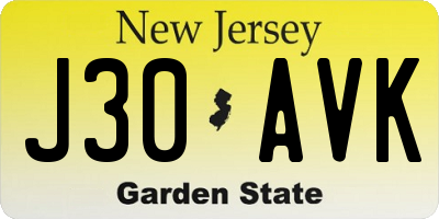 NJ license plate J30AVK